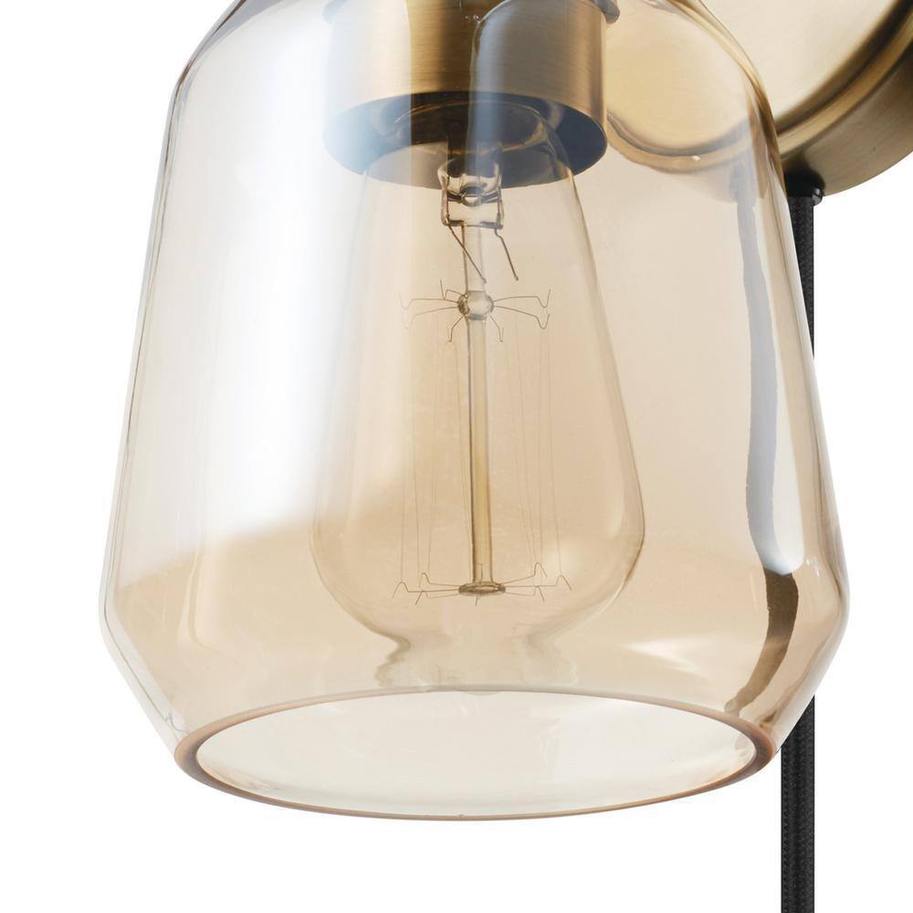 Globe Electric Salma 1-Light Matte Brass Wall Sconce w/ Smoked Amber Glass Shade