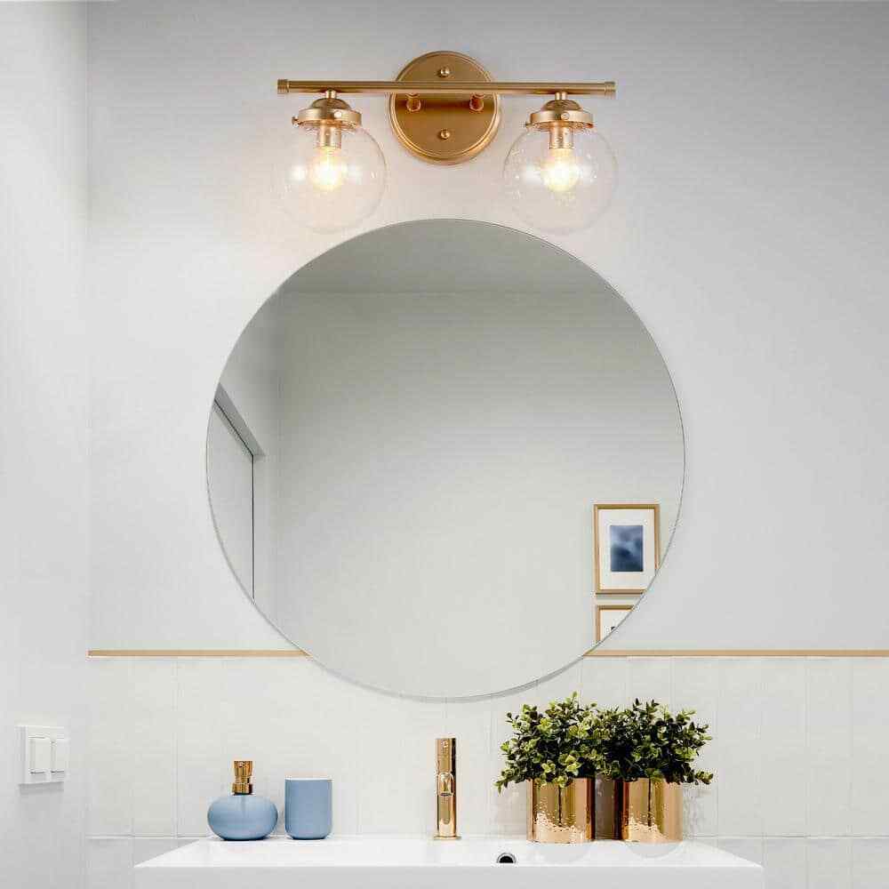 Uolfin Modern Globe Bathroom Vanity Light 2-Light Gold Round Bedroom Wall Sconce
