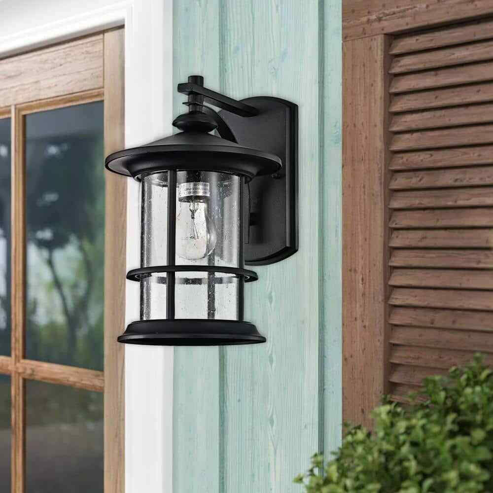 Tidoin Black Plug-in Outdoor Wall Lantern Sconce Porch Light With Clear Glass