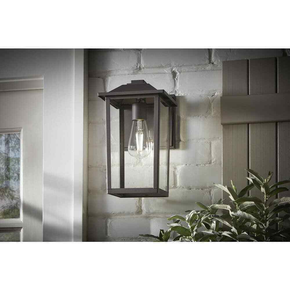 12 in. Bronze Hardwired Classic Outdoor Wall Lantern Sconce with Clear Glass