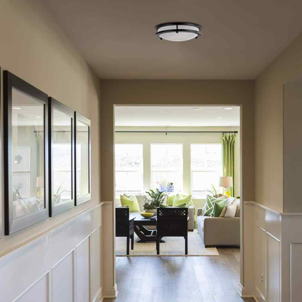 Hampton Bay Flaxmere 12 in. Matte Black Integrated LED Flush Mount Ceiling Light