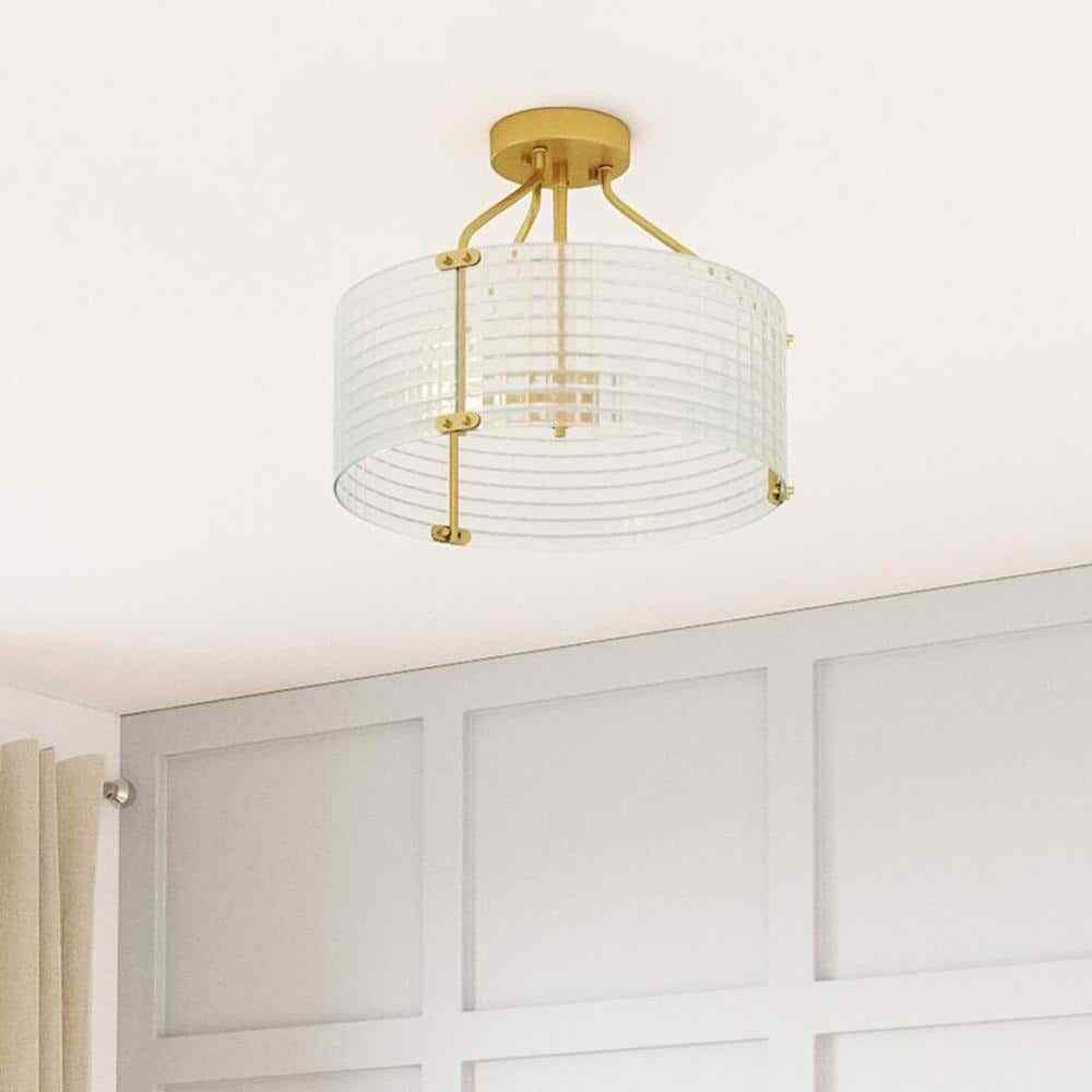 Home Decorators Collection Westlyn 15 in. 3-Light Brushed Brass Semi-Flush Mount