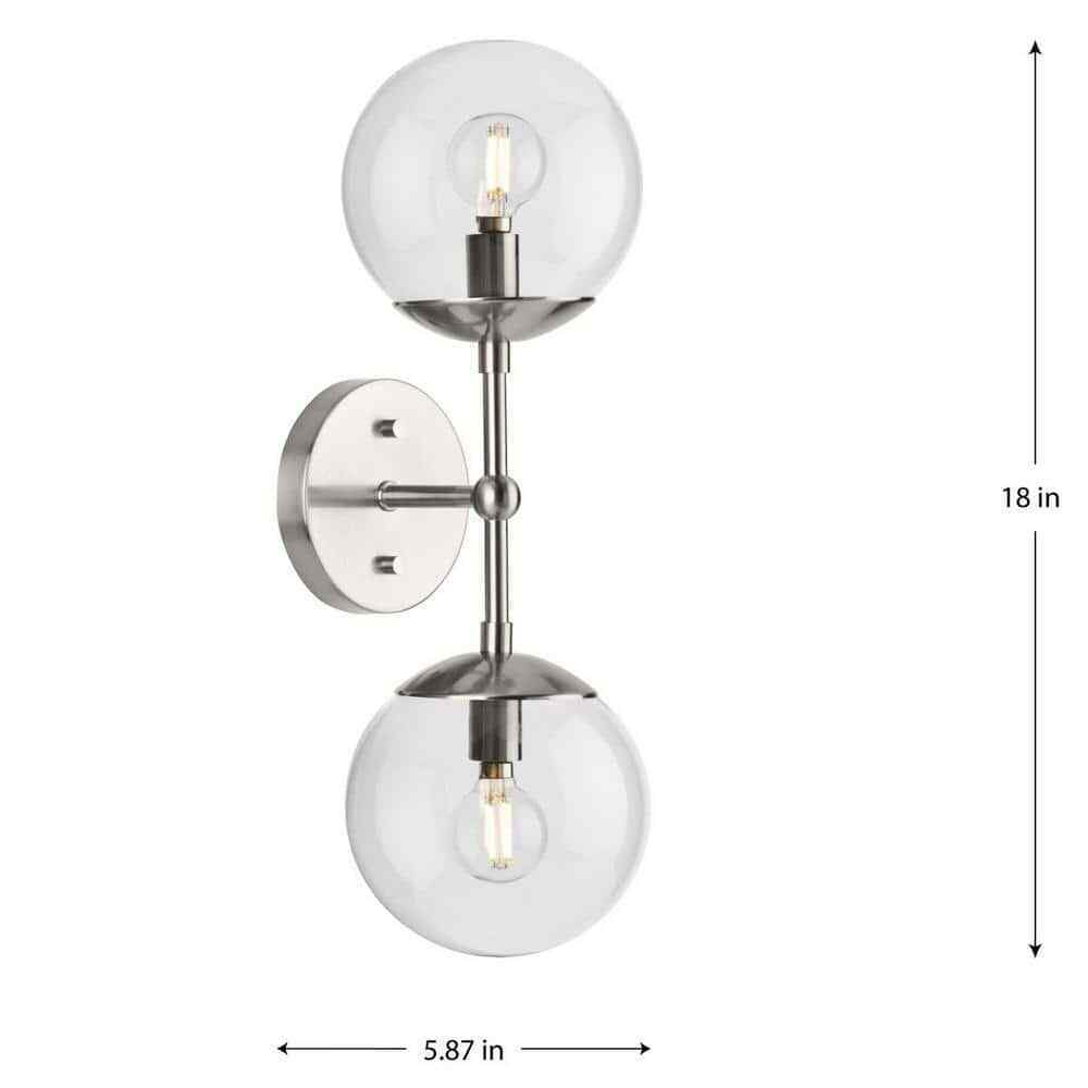 Progress Lighting Atwell 6" 2Light Brushed Nickel Mid-Century Modern Wall Sconce