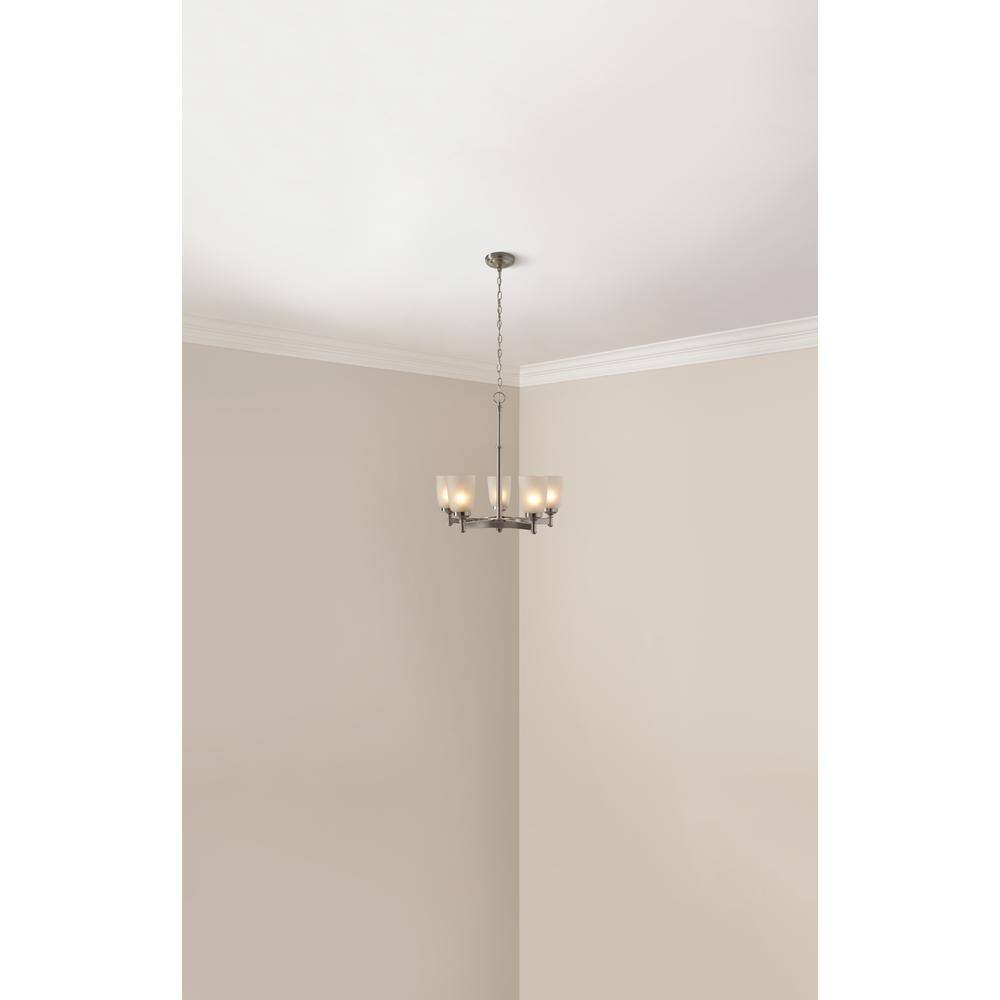 Hampton Bay 5-Light Brushed Nickel Chandelier with Frosted Glass Shades