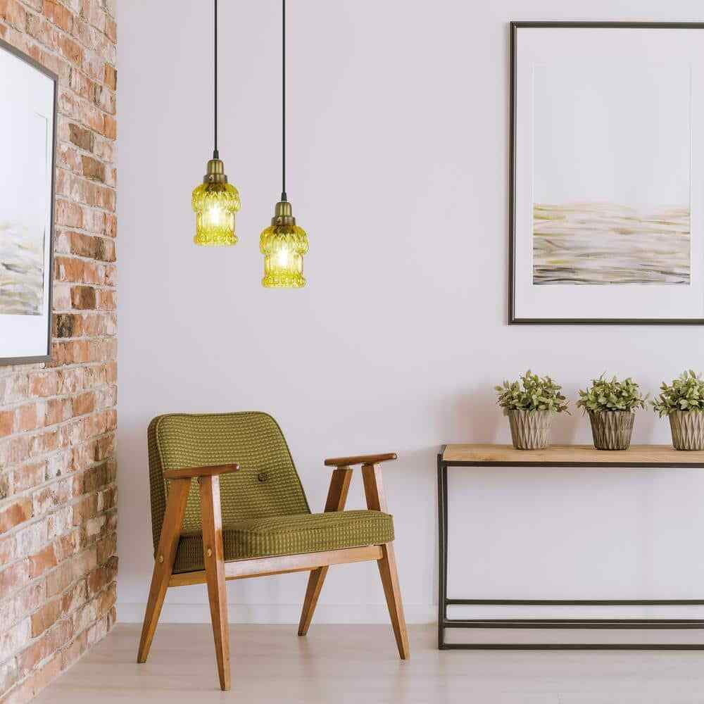 River of Goods Diane 1-Light Gold Textured Shaded Glass Cylinder Pendant Light