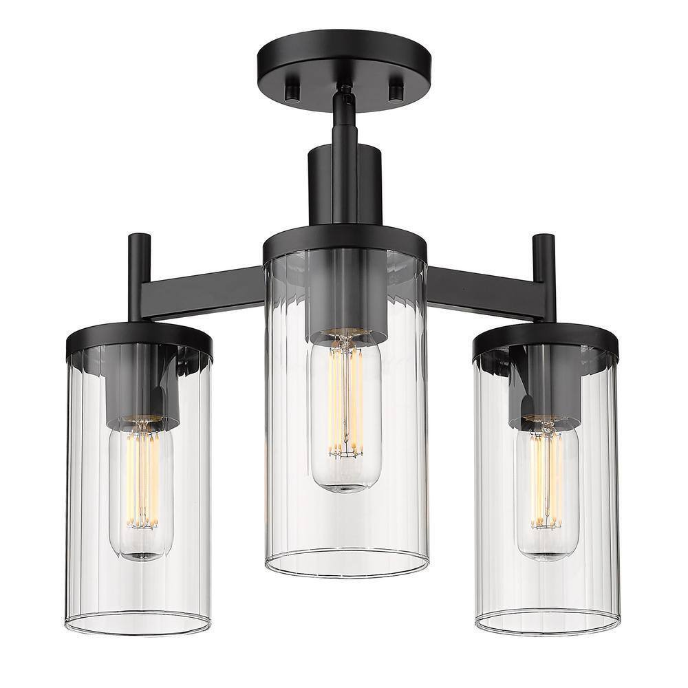 Golden Lighting Winslett 16.5 in. 3-Light Matte Black Semi-Flush Mount