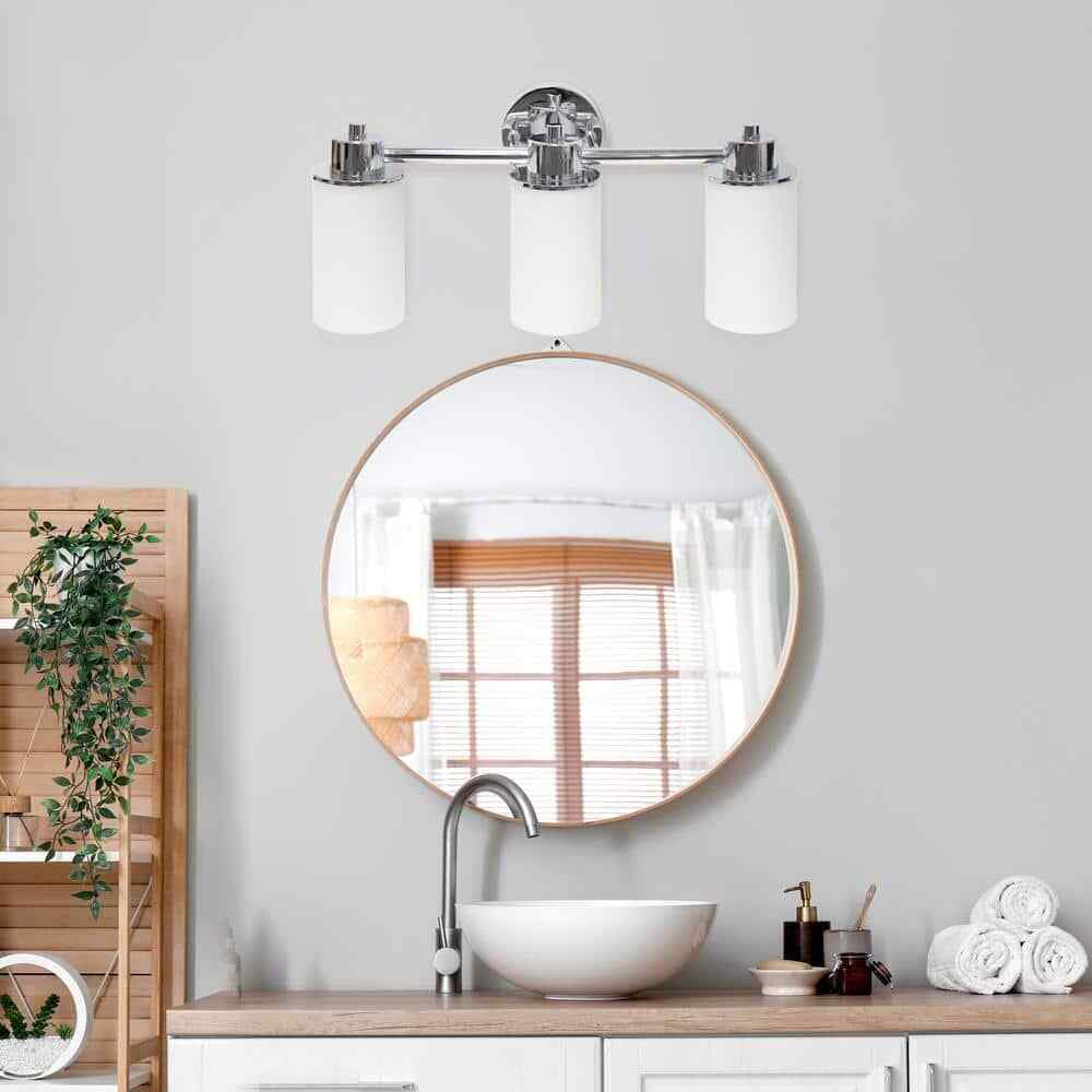 Simple Designs 20.75 in. 3-Light Chrome Modern Metal and Milk White Shades