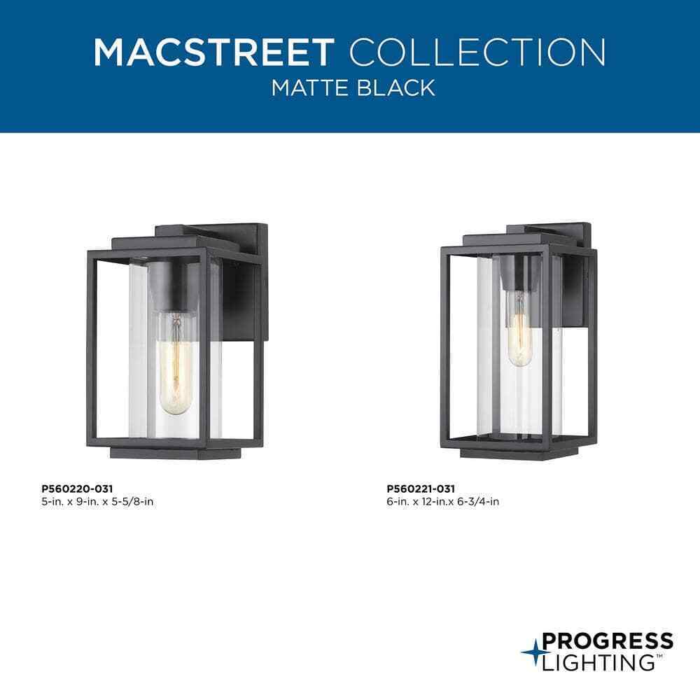 Progress Lighting Macstreet 9in. 1-Light Matte Black Modern Outdoor Wall Lantern
