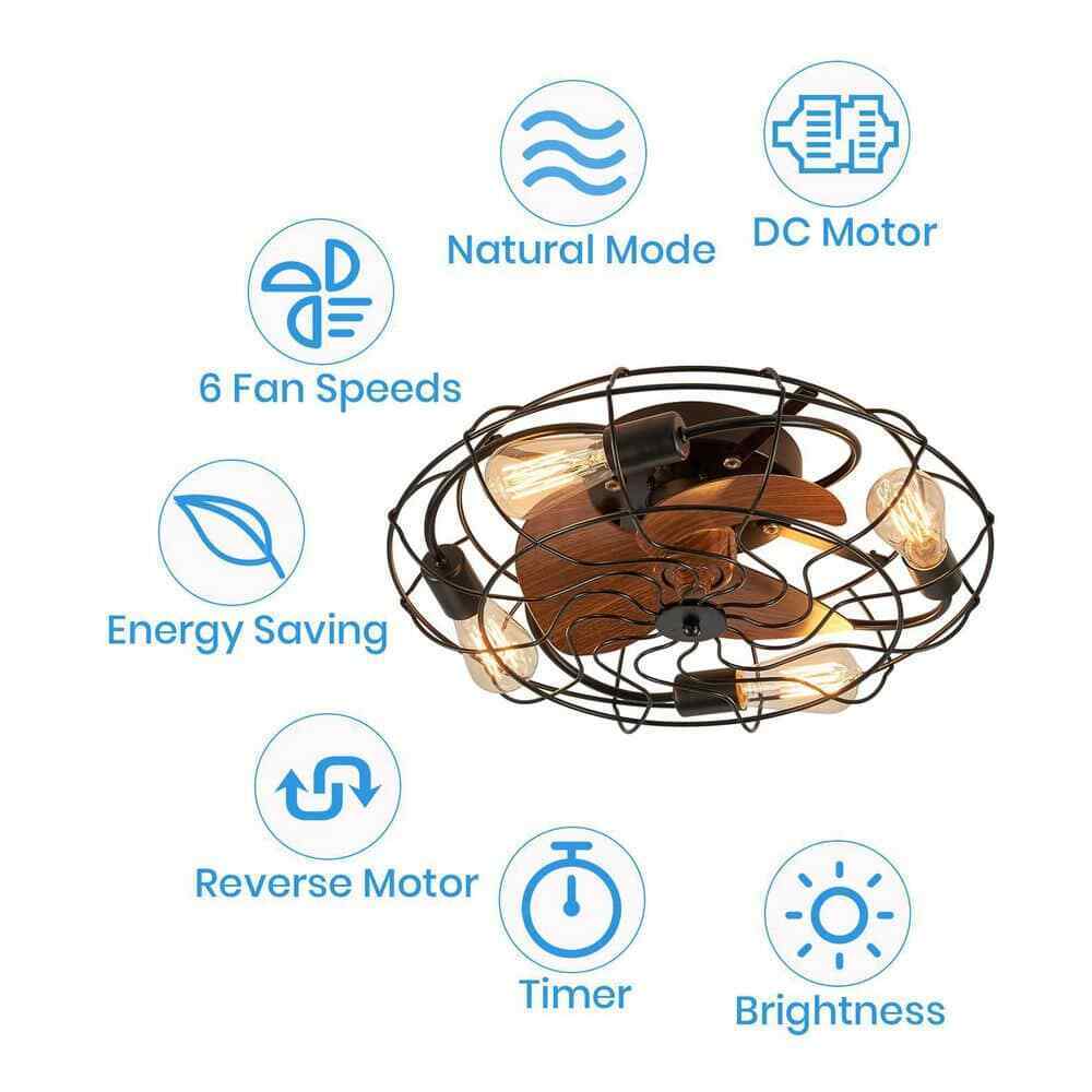 ANTOINE 20 in. 4-Light Indoor Black Wood Grain Industrial Metal Cage Ceiling Fan