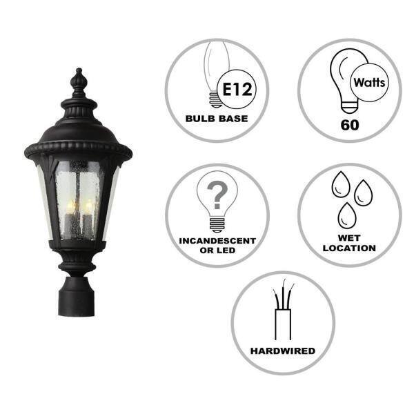 Bel Air Lighting Commons 3-Light Black Outdoor Lamp Post Light Fixture