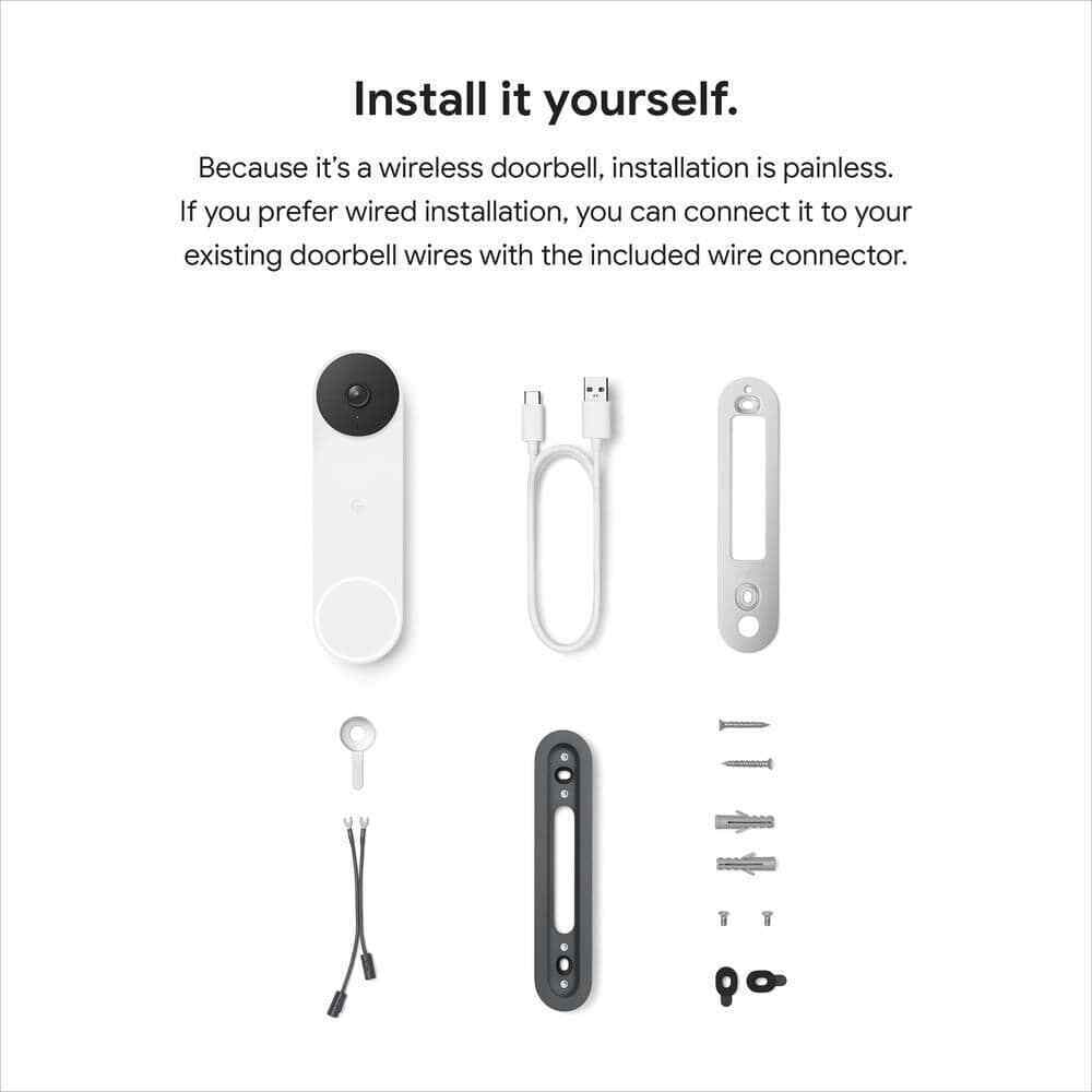 Google Nest Doorbell Battery - Smart Wi-Fi Video Doorbell Camera - Snow
