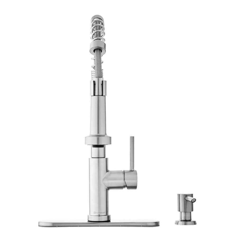 Glacier Bay Gage Spring Neck Pull-Down Sprayer Kitchen Faucet w/ Soap Dispenser