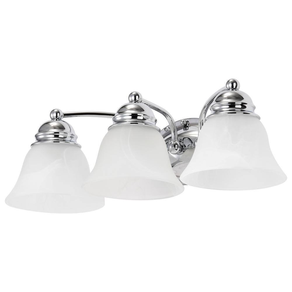 SATCO 3-Light Polished Chrome Vanity Light with Alabaster Glass Bell Shades
