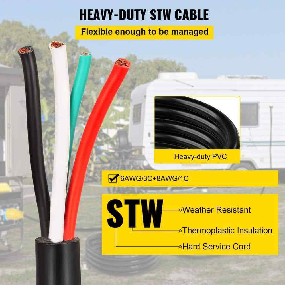 VEVOR 15 ft. 6/3 plus 8/1 50 Amp 110-Volt Generator Extension Cord 4-prong