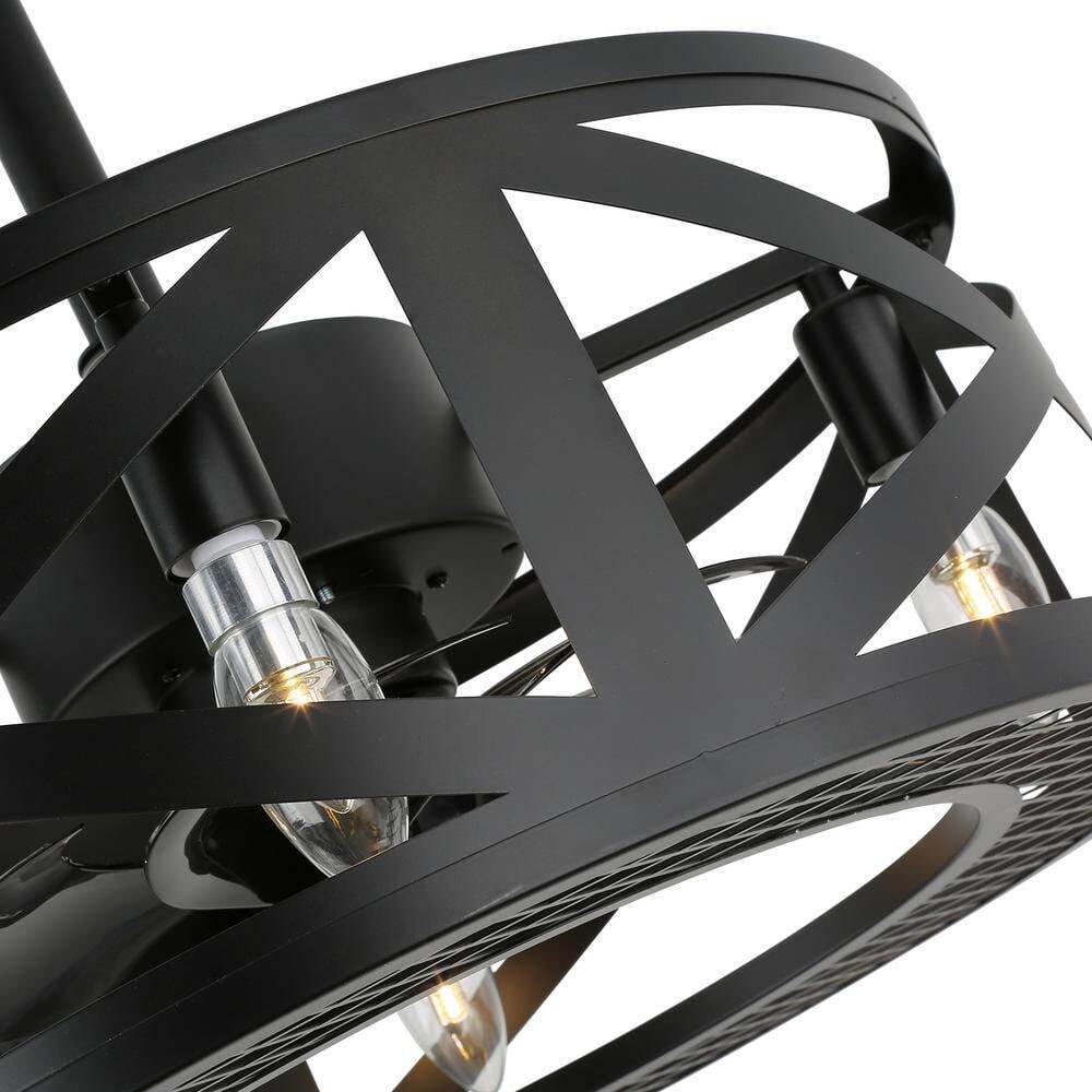 ANTOINE 17 in. Black Ceiling Fan Farmhouse Caged Ceiling Fan w/ Lights + Remote