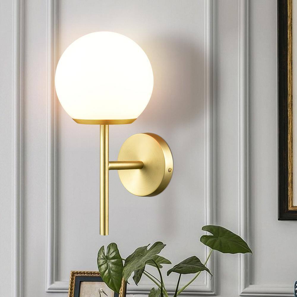 Light Society Anna 5 in. 1-Light Brushed Brass/White Wall Sconce