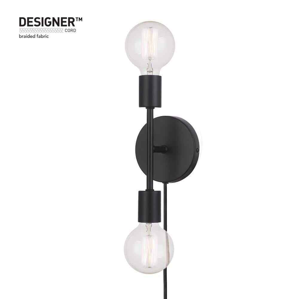 Hampton Bay Stockport 2-Light Matte Black Wall Sconce 65742