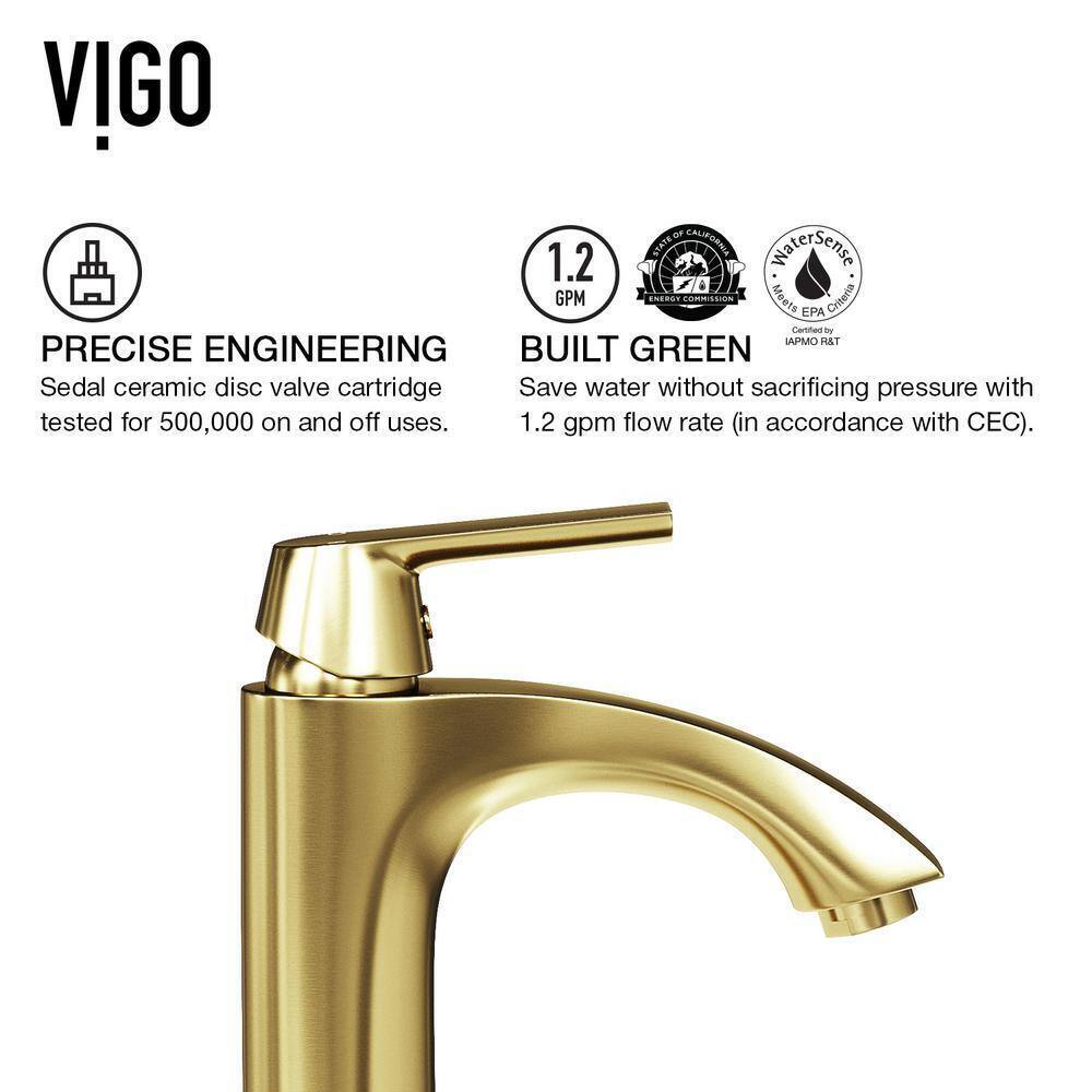 VIGO Linus Single Handle Single-Hole Bathroom Vessel Faucet Matte Brushed Gold