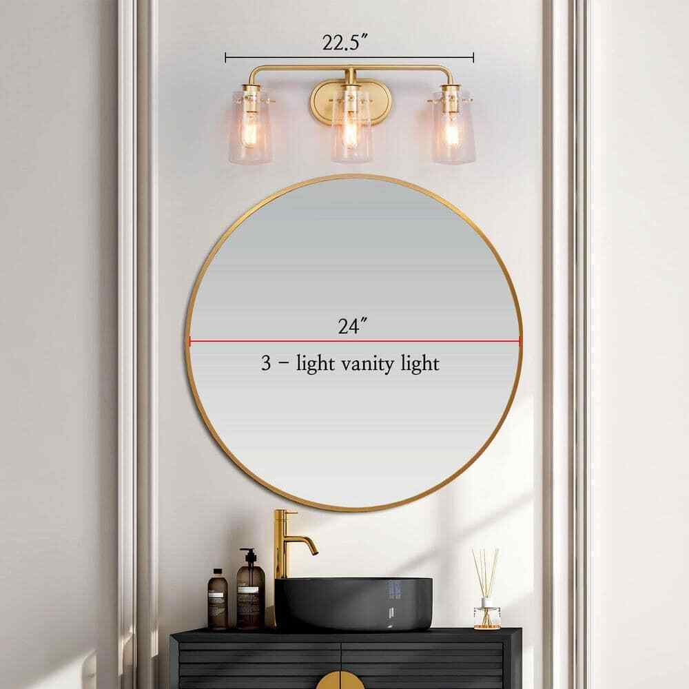 Uolfin Modern Gold Bathroom Vanity Light Farmhouse Wall Sconce w/ Glass Shades
