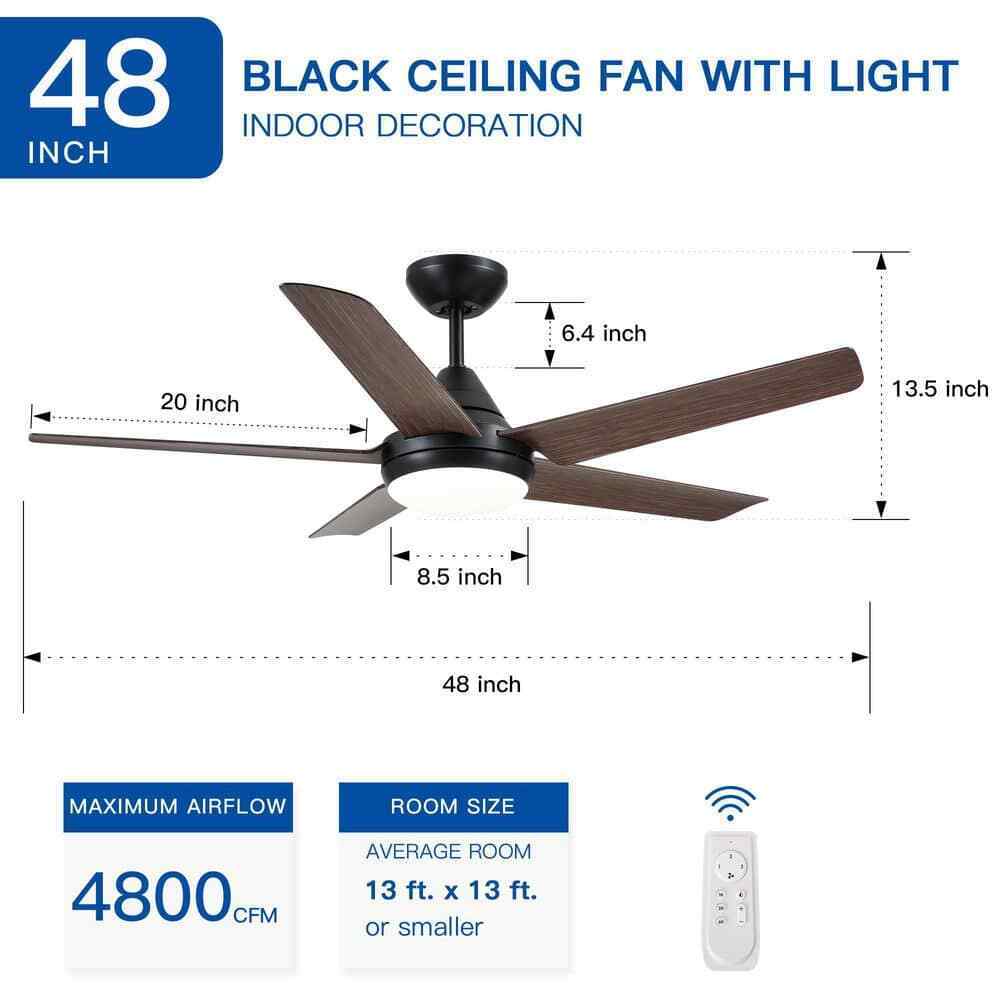 YUHAO Modern Farmhouse 48 in. Indoor Black Brown Ceiling Fan