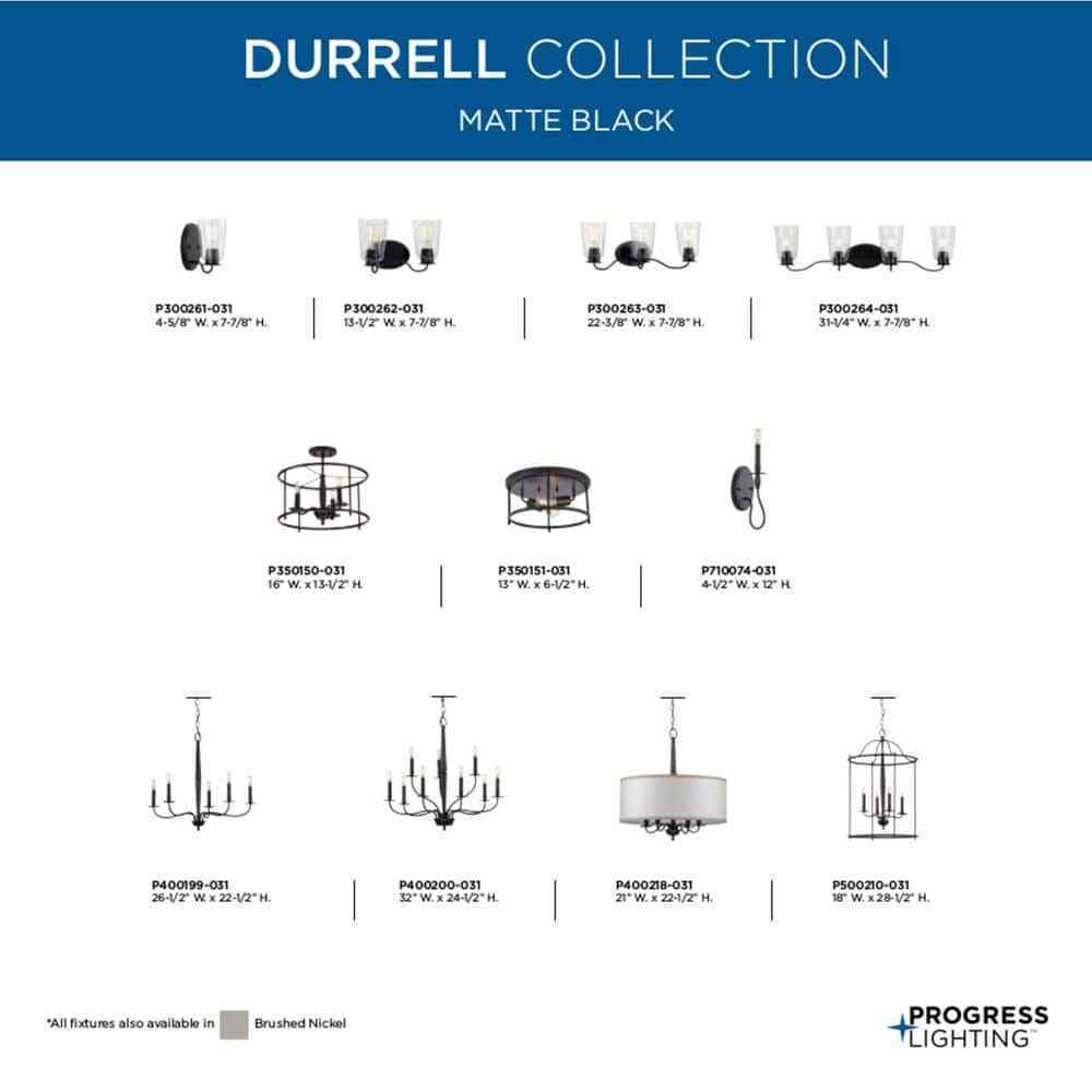 Progress Lighting Durrell Collection 4Light Matte Black Clear Glass Vanity Light