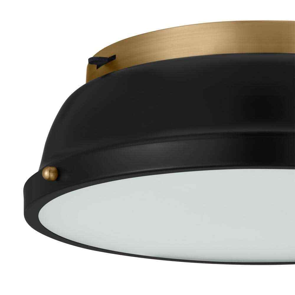 Hampton Bay Taspen 14 in. Black and Antique Brass LED Flush Mount Ceiling Light