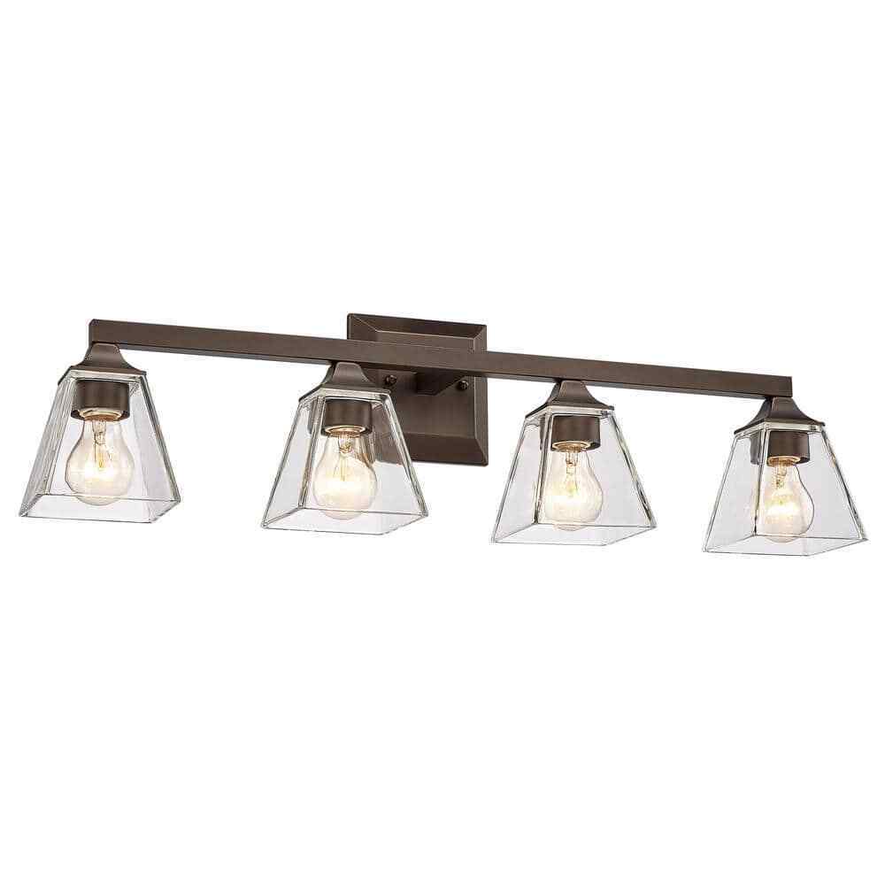 JAZAVA Industrial 29.5 in. 4-Light Oil Rubbed Bronze Vanity Light Over Mirror