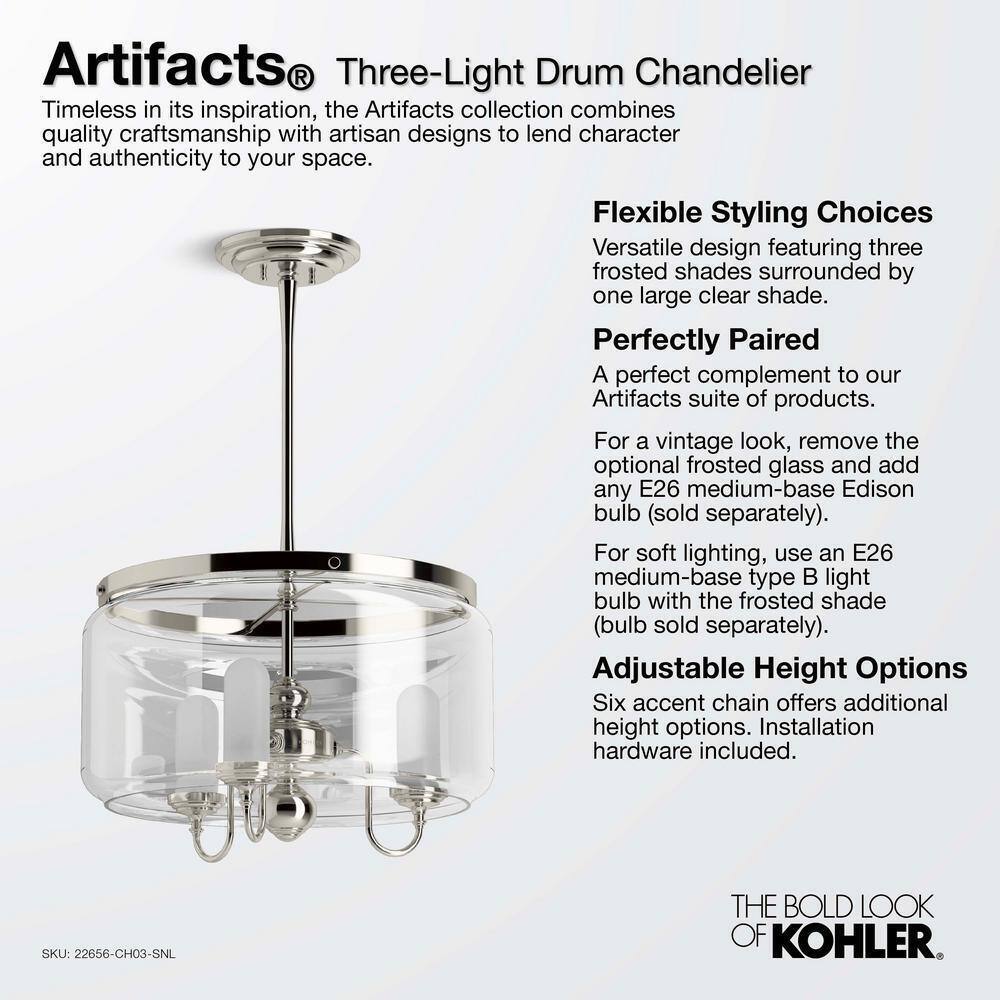 KOHLER Artifacts 3-Light Oil-Rubbed Bronze Chandelier