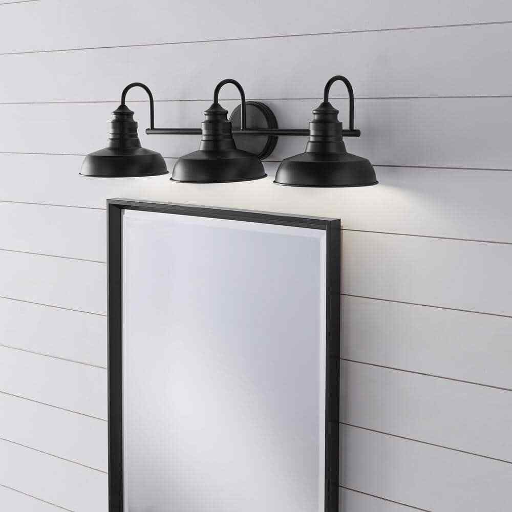 Hampton Bay 29 in. Elmcroft 3-Light Matte Black Vanity Light w/ Metal Shades