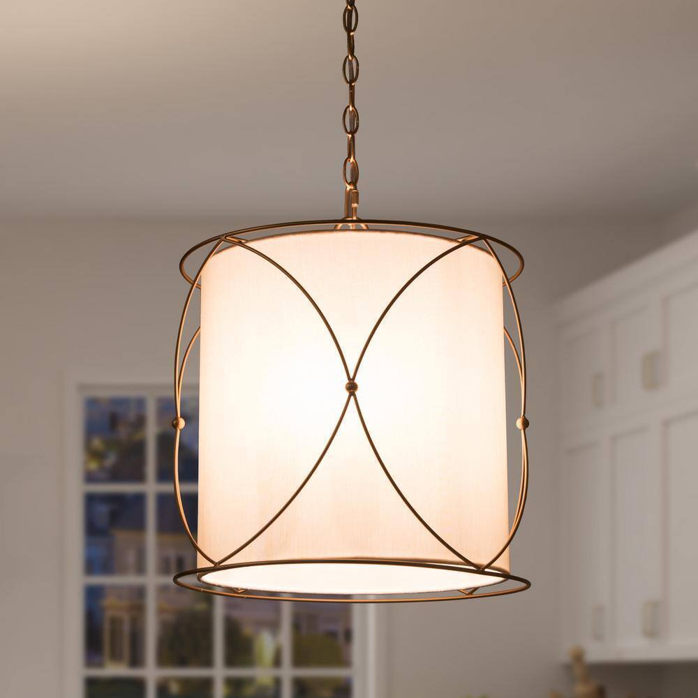 Uolfin Gold Drum Chandelier 3-Light Modern Champagne Gold Island Pendant Light