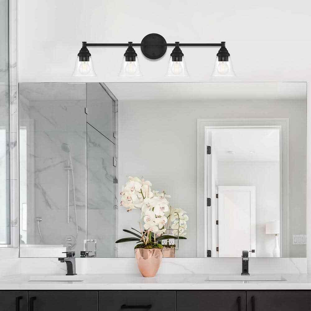 Hampton Bay 32.25 in. Marsden 4-Light Matte Black Vanity Light w/ Clear Glass