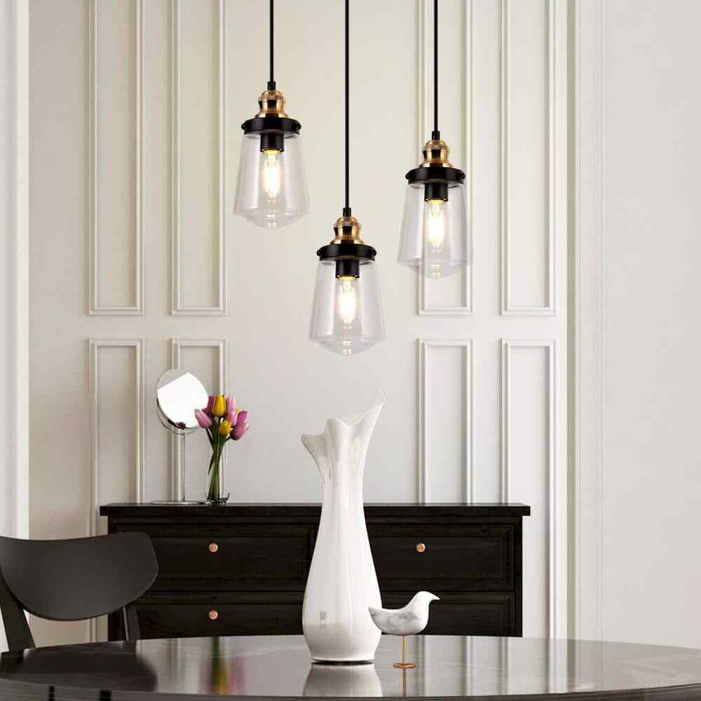 Uolfin Modern Kitchen Island Chandelier Pendant Light 1-Light Black and Brass