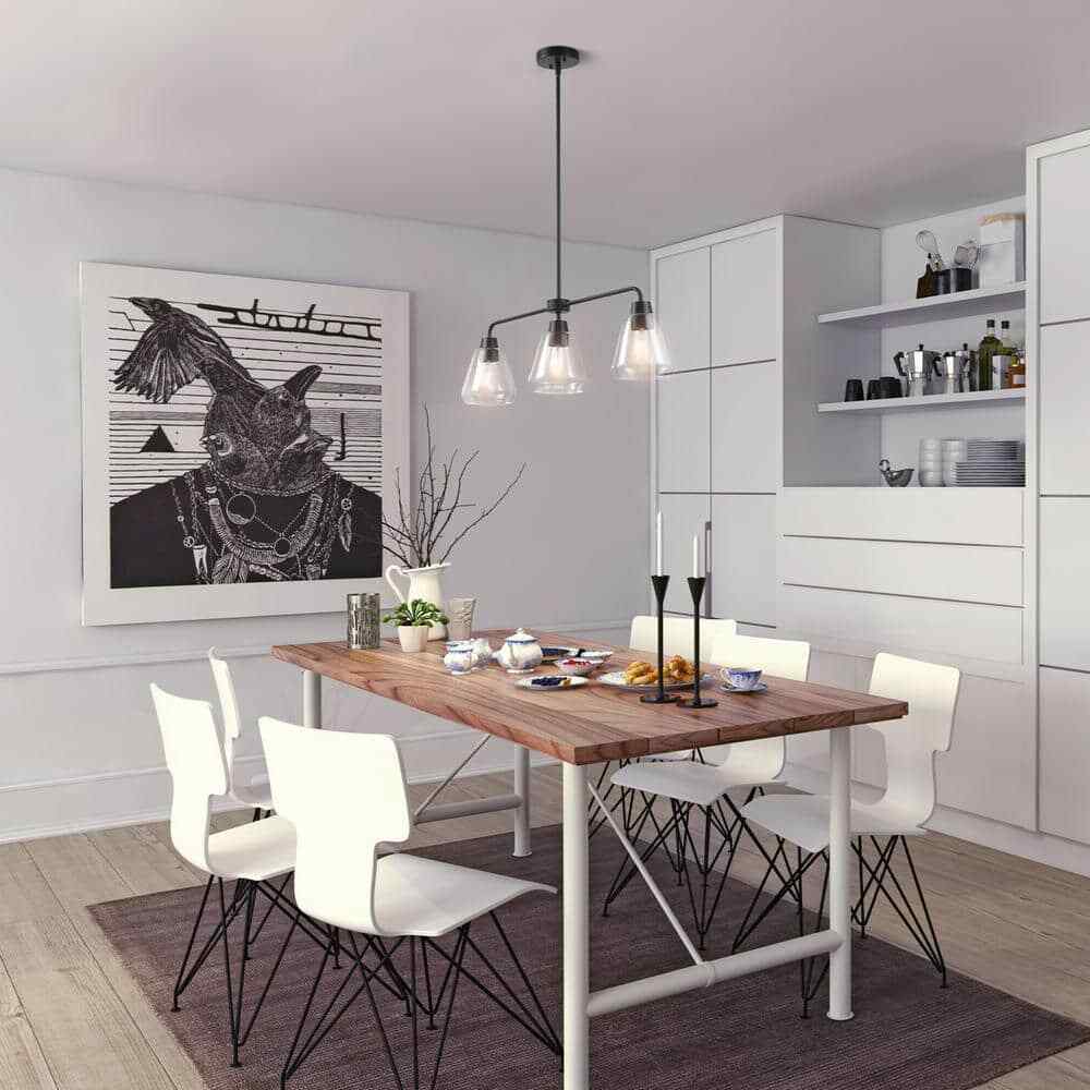Hampton Bay Granby 3-Light Matte Black Linear Chandelier with Glass Shades