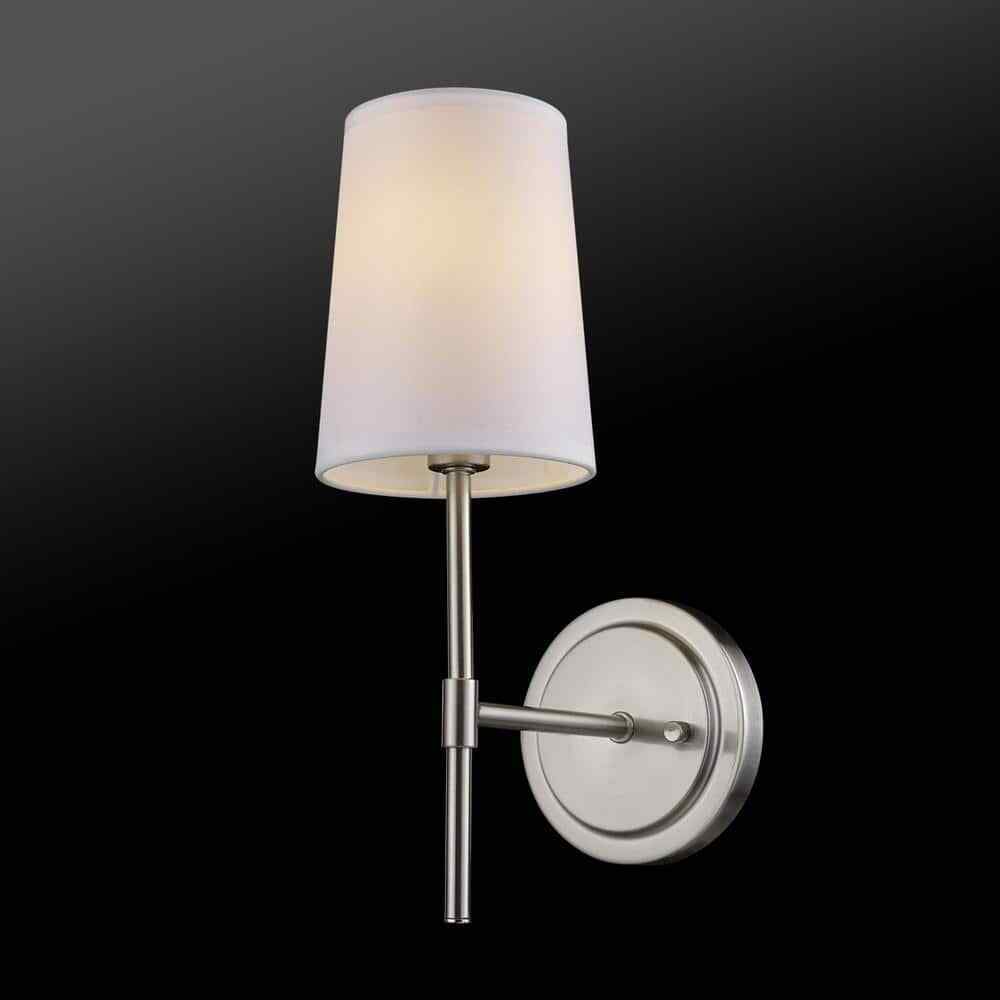Globe Electric Clarissa 1-Light Brushed Nickel Wall Sconce w/ White Fabric Shade
