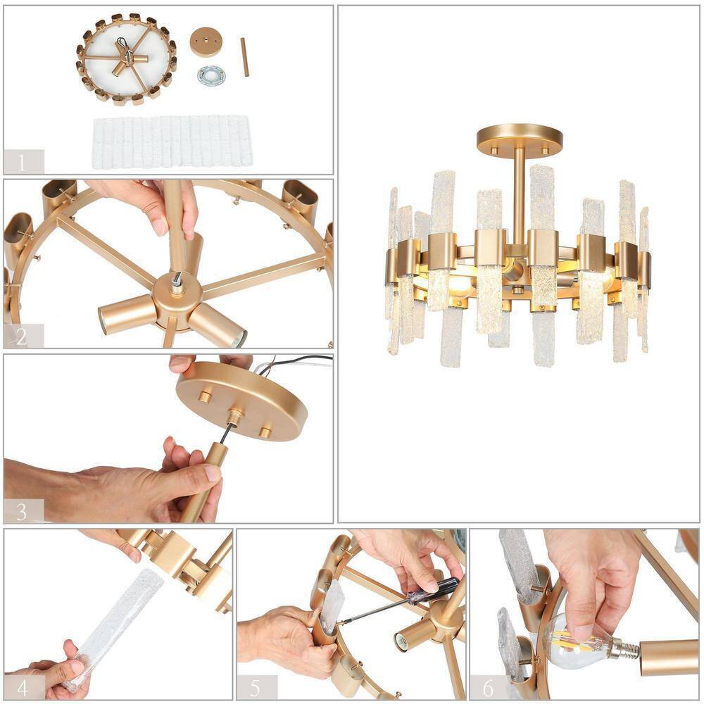 Uolfin Modern Chandelier Ceiling Light Eicy 14.2 in. 3-Light Gold Drum Mount