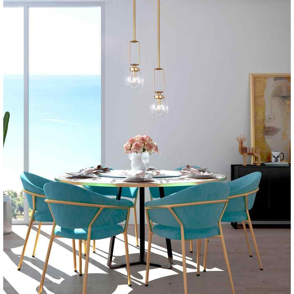 Uolfin Modern Globe Pendant Light Brass Gold Round Chandelier Clear Glass Shade