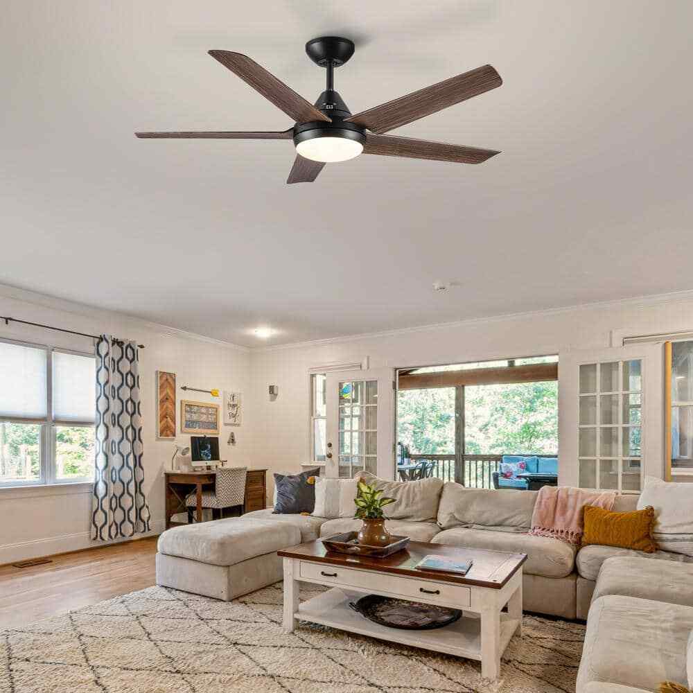 YUHAO Modern Farmhouse 48 in. Indoor Black Brown Ceiling Fan