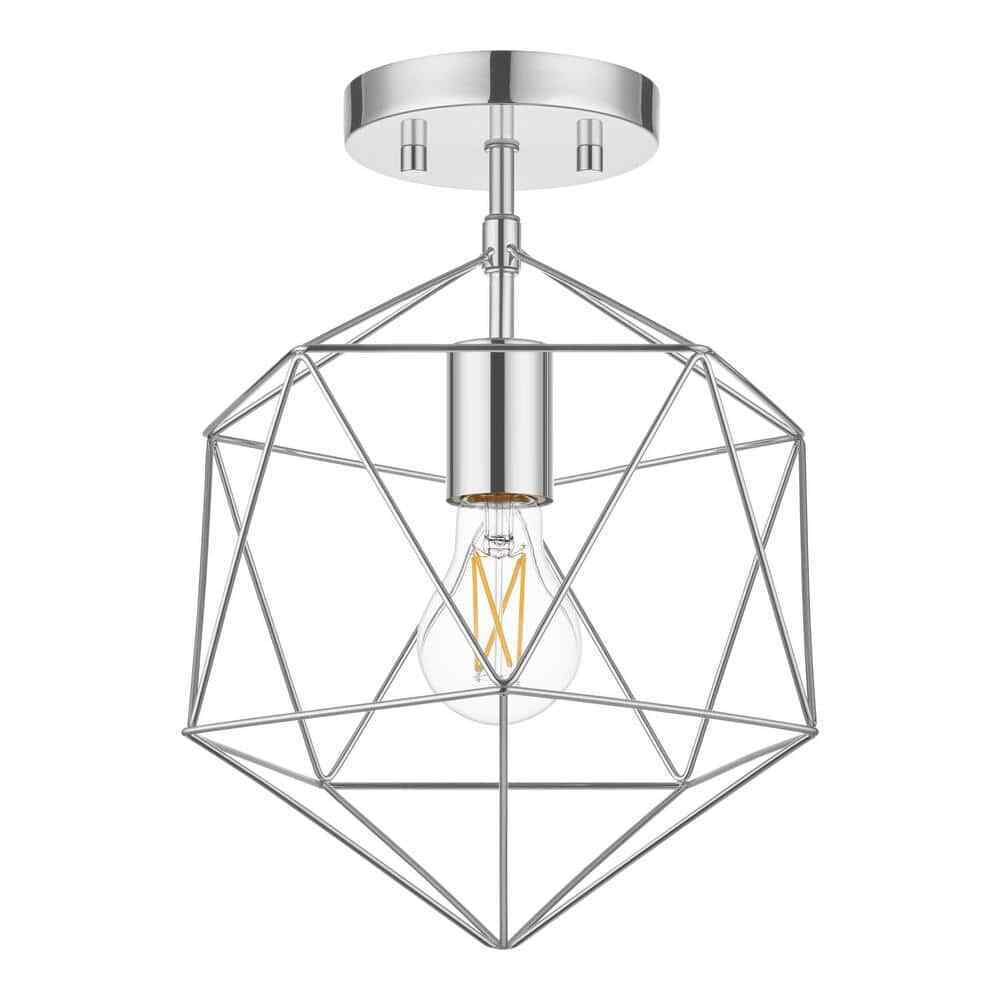 Hampton Bay Winfield 9.5 in. 1-Light Chrome Semi-Flush Mount with Geometric Cage
