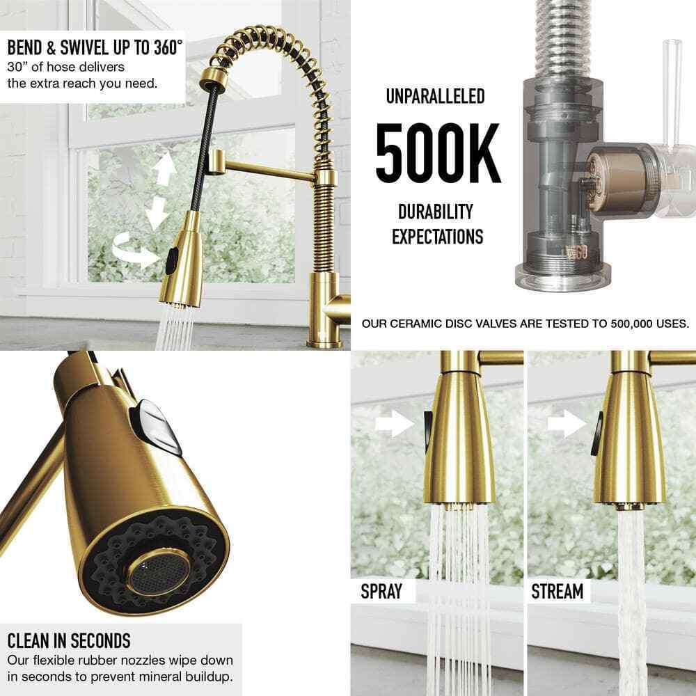 VIGO Brant Single Handle Pull-Down Sprayer Kitchen Faucet in Matte Brushed Gold