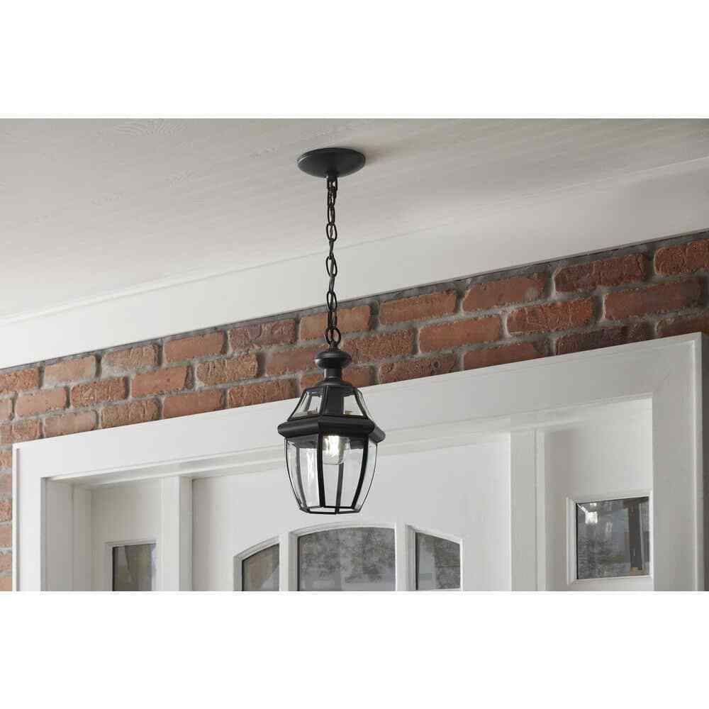 Hampton Bay Highstone 1-Light Matte Black Hardwired Hanging Pendant