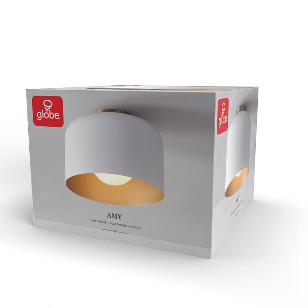 Globe Electric Matte White Flush Mount w/ Inner Frosted Glass Shade