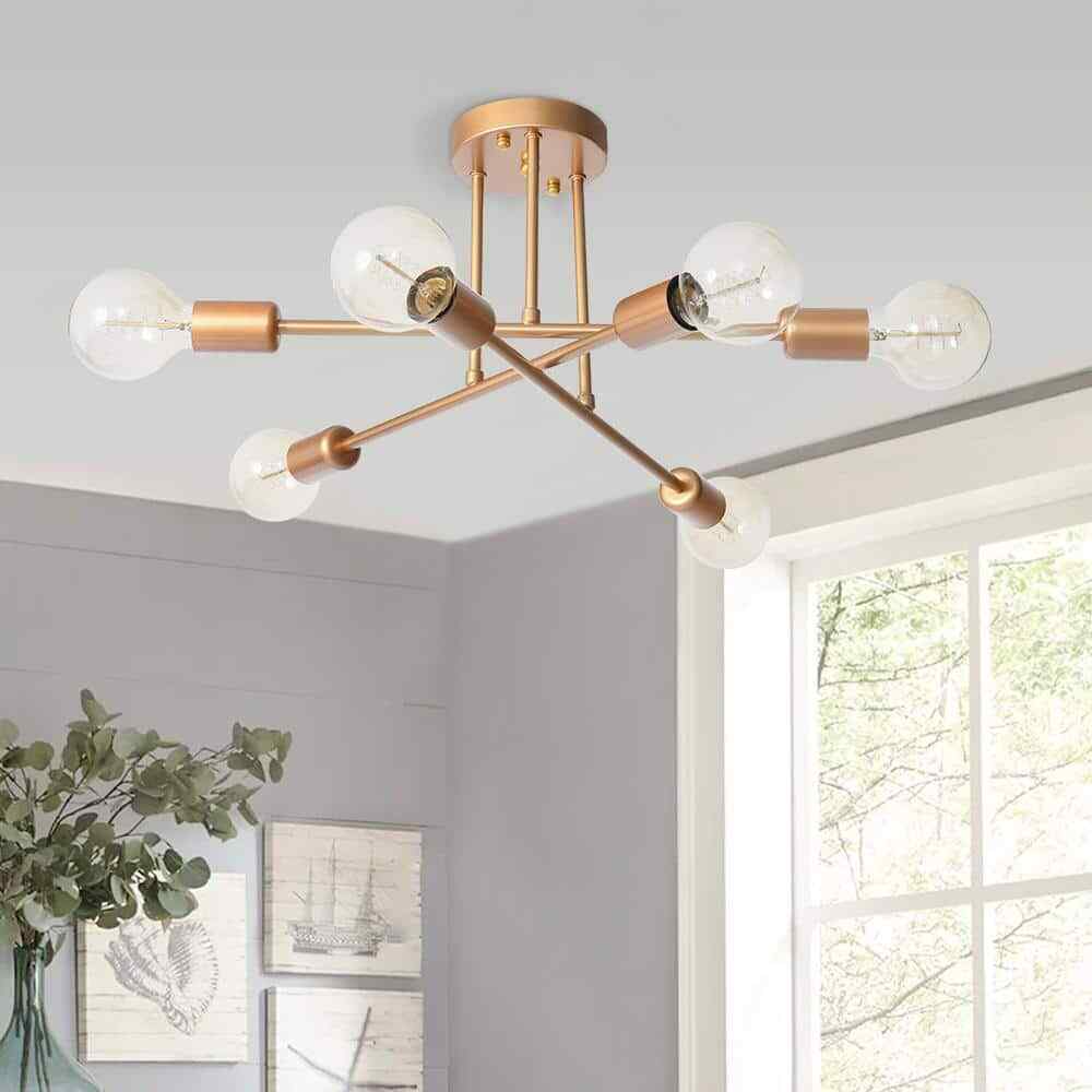 RRTYO Elektra 23.62 in. 6-Light Champagne Gold Semi-Flush Mount