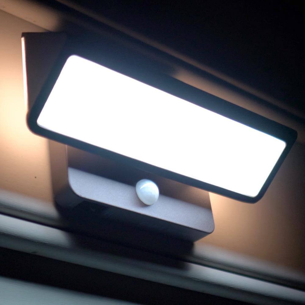 GAMA SONIC Black Outdoor Solar Warm White LED Motion Sensing Security Light