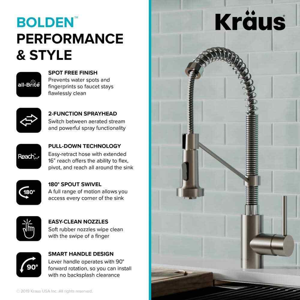 KRAUS Spot Free 18-Inch Kitchen Faucet w/ Dual Function Pull-Down Sprayhead