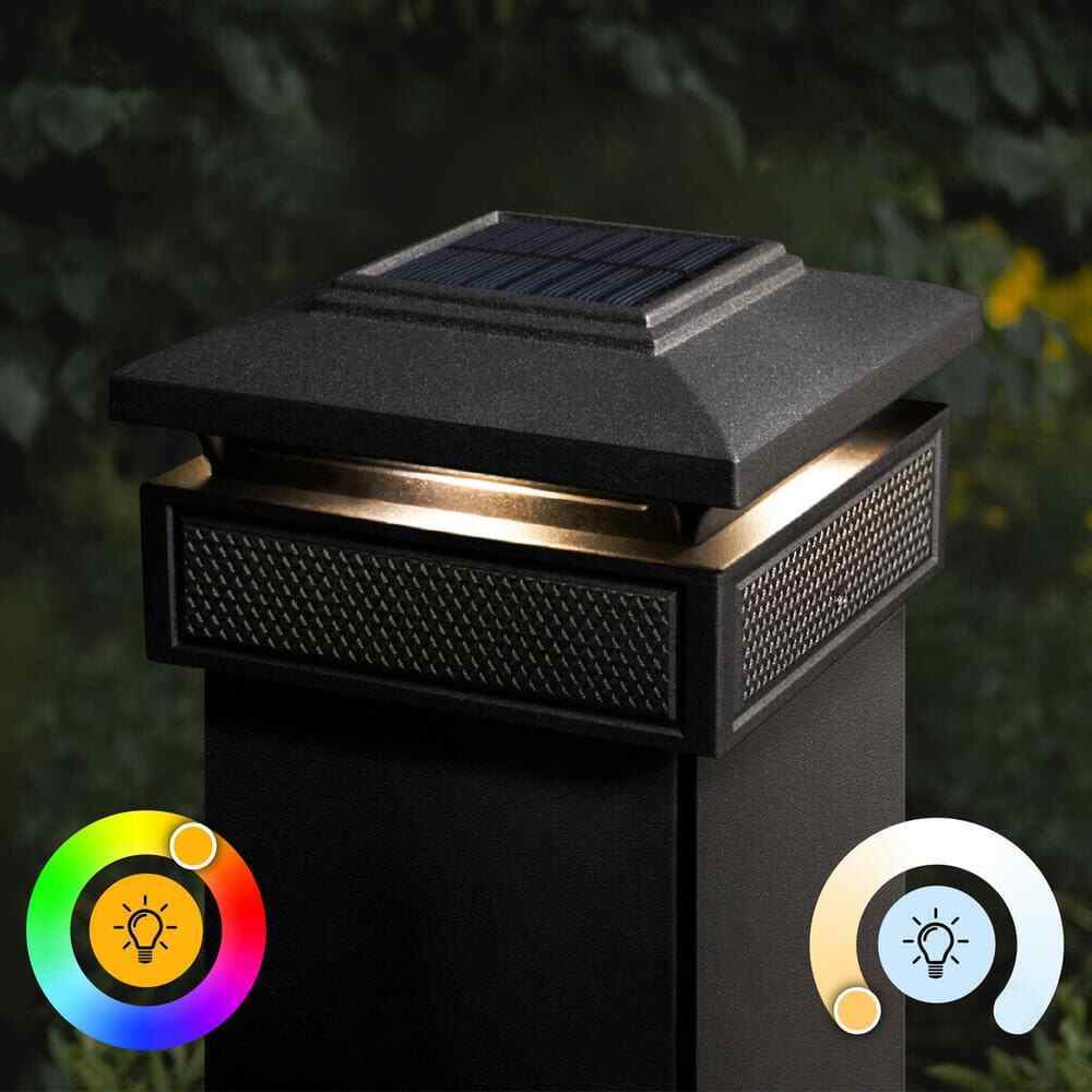 CLASSY CAPS Lumineer 4 in. x 4 in. Black Cast Aluminum Smart Solar Post Cap