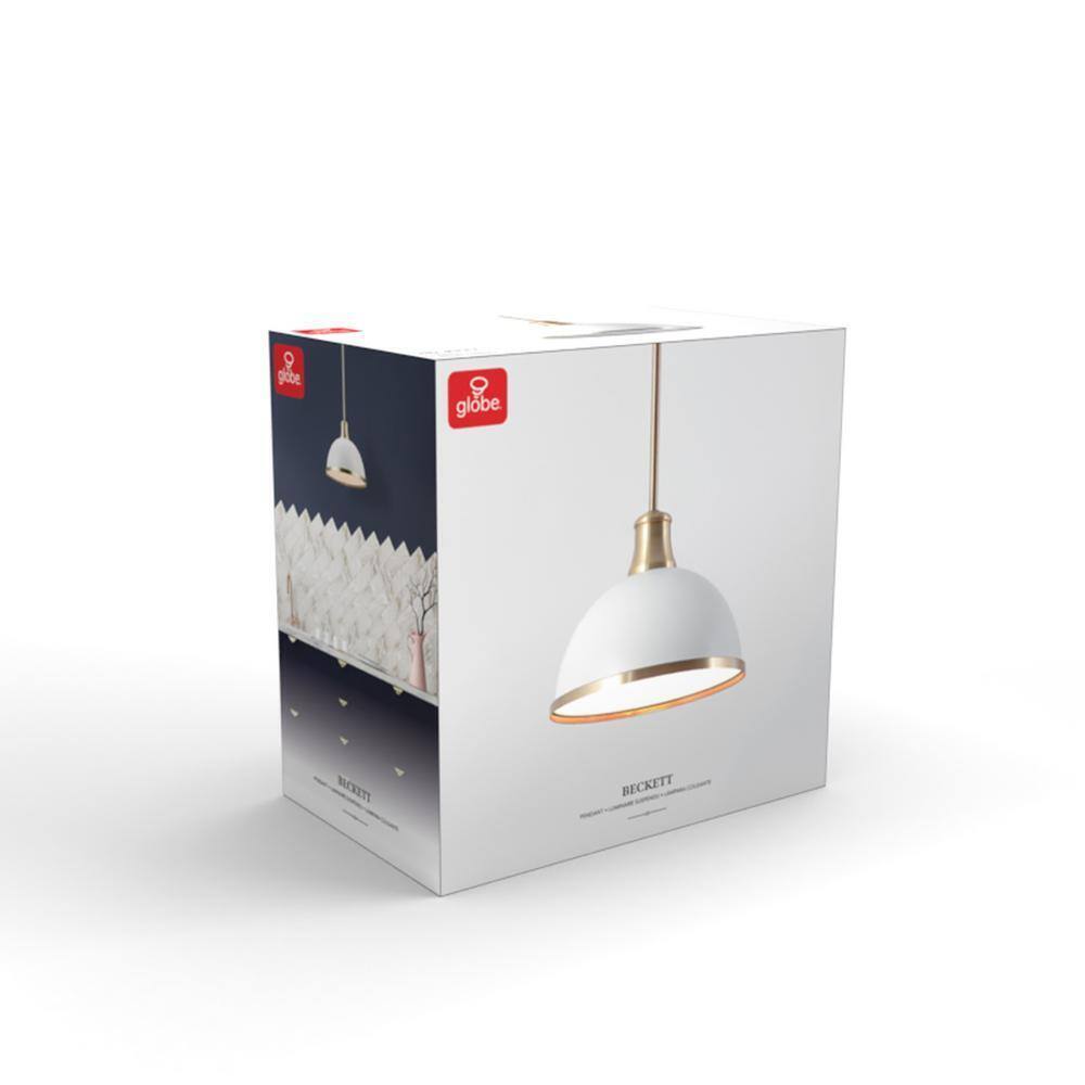Globe Electric Beckett 1-Light Matte White Pendant Light with Metal Shade