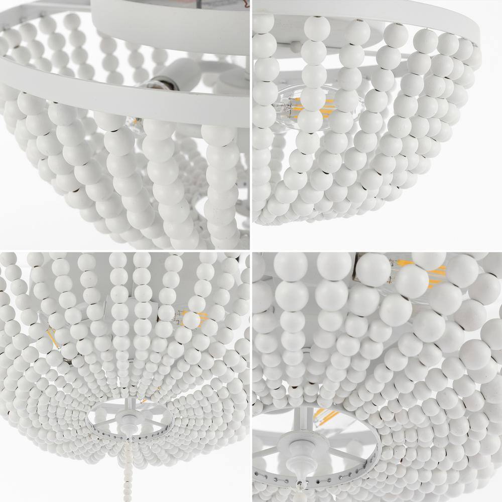 JONATHAN Y Allison 15 in. White Wood Beaded/Metal LED Flush Mount JYL9019D