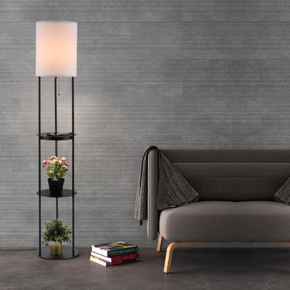 Cedar Hill 63 in. Black Bookshelf Lamp w/ 2 USB Ports