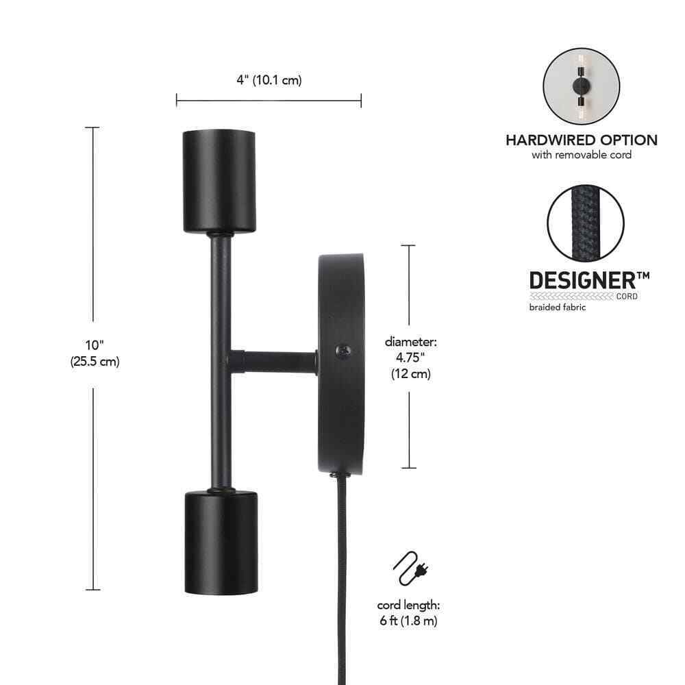 Hampton Bay Stockport 2-Light Matte Black Wall Sconce Bulb Included 65874