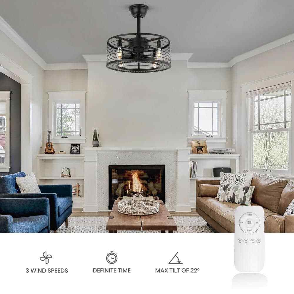 ANTOINE 17 in. Indoor Black Ceiling Fan Caged Ceiling Fan w/ Lights and Remote